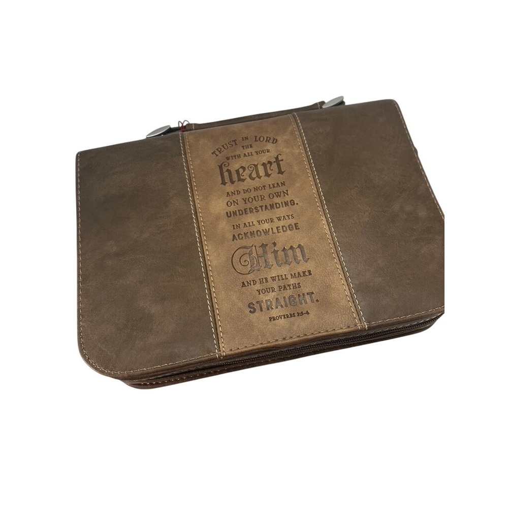 Christian Art Gifts Bible Cover Large Brown Faux Leather Proverbs  Scripture